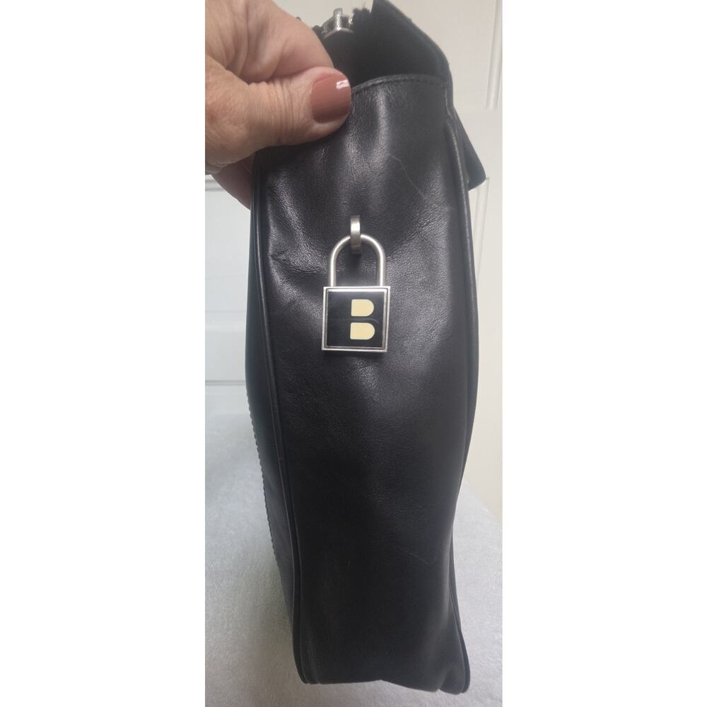 Bally Black Large Tote Zip Top Handle Silver HW w/ Key Striped Lining - Picture 7 of 12